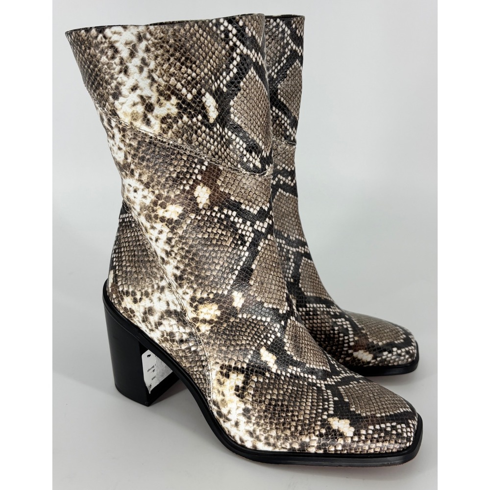 Franco Sarto Stevie Block Heel Bootie Grey Snakeskin Women Size 9.5 Square Toe